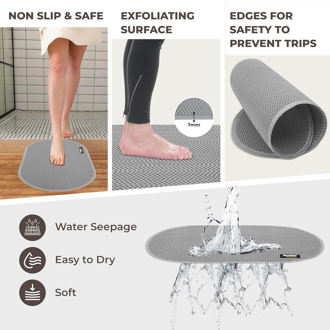 Roll over image to zoom in   2 VIDEOS     2+ DuroWipe - All PURPOSE MATTING Premium Bathroom Mat, Bath Mats for Shower, Pool Area, Non Slip PVC Door Mats for Home Entrance, Outdoor, Indoor, 6 mm Thick Zig-zag Jali Mat, 43x69 cm Rectangle Green